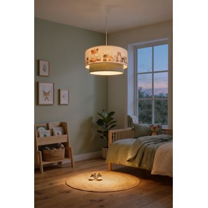Brilagi - Suspension LED pour enfant sur câble BOBO 1xE27/60W/230V Ø 40 cm blanc/vert/motifs animaux