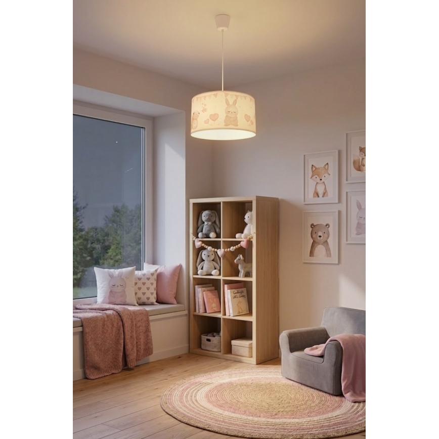 Brilagi - Suspension LED pour enfants BOBO sur câble 1xE27/60W/230V Ø 35 cm blanc à motifs lapins