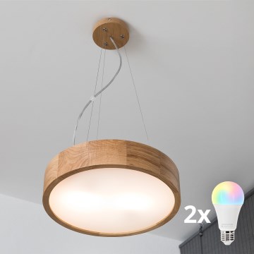 Brilagi - Suspension LED RGBW dimmable sur câble CARVALHO 2xE27/9W/230V 2700-6500K Wi-Fi chêne Ø 37 cm