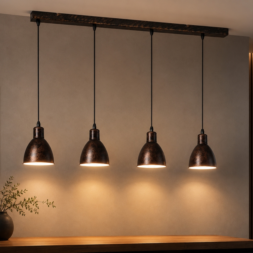 Brilagi - Suspension LED RIDDY sur câble 4xE27/60W/230V, finition cuivrée patinée