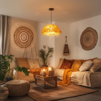 Brilagi - Suspension LED sur câble CERIA BOHO 1xE27/40W/230V Ø 40 cm raffia