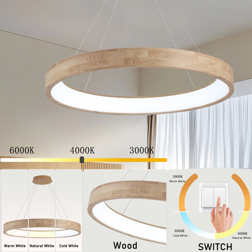 Brilagi - suspension LED sur câble FALCON WOOD LED/60W/230V 3000/4000/6000K Ø 80 cm bois
