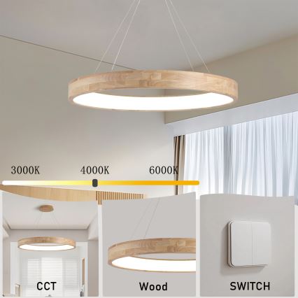 Brilagi - suspension LED sur câble FALCON WOOD LED/60W/230V 3000/4000/6000K Ø 80 cm bois