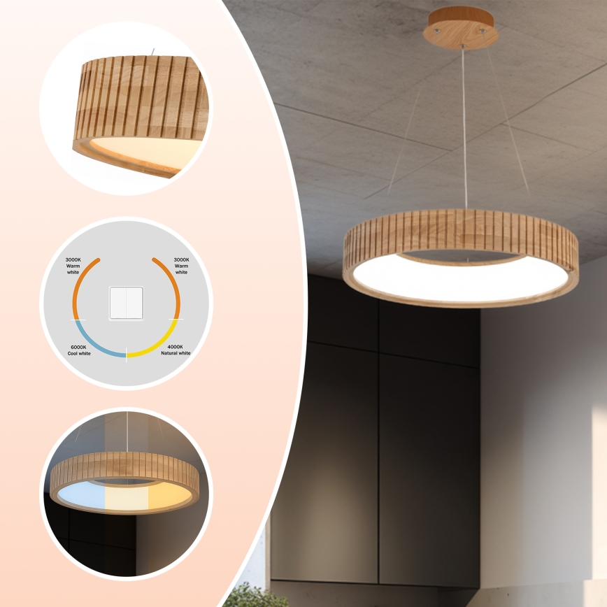 Brilagi - Suspension LED sur câble FALCON WOOD MODERN, LED 30 W, 230 V, 3000/4000/6000 K, Ø 45 cm, bois