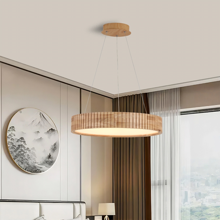 Brilagi - Suspension LED sur câble FALCON WOOD MODERN, LED 30 W, 230 V, 3000/4000/6000 K, Ø 45 cm, bois