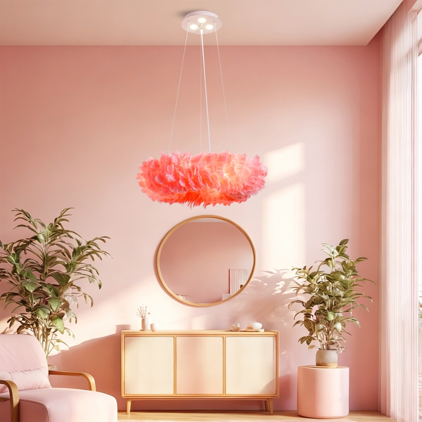 Brilagi - Suspension LED sur câble FEATHER, 3x E27 (max. 40W, 230V) + 3x LED 3W intégrées, Ø 50 cm, rose