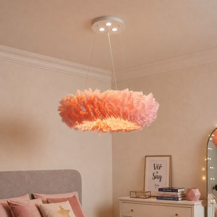 Brilagi - Suspension LED sur câble FEATHER, 3x E27 (max. 40W, 230V) + 3x LED 3W intégrées, Ø 50 cm, rose