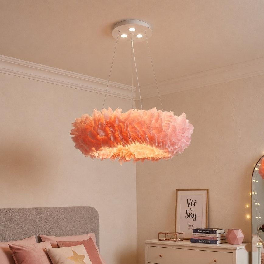 Brilagi - Suspension LED sur câble FEATHER, 3x E27 (max. 40W, 230V) + 3x LED 3W intégrées, Ø 50 cm, rose