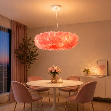 Brilagi - Suspension LED sur câble FEATHER, 3x E27 (max. 40W, 230V) + 3x LED 3W intégrées, Ø 50 cm, rose