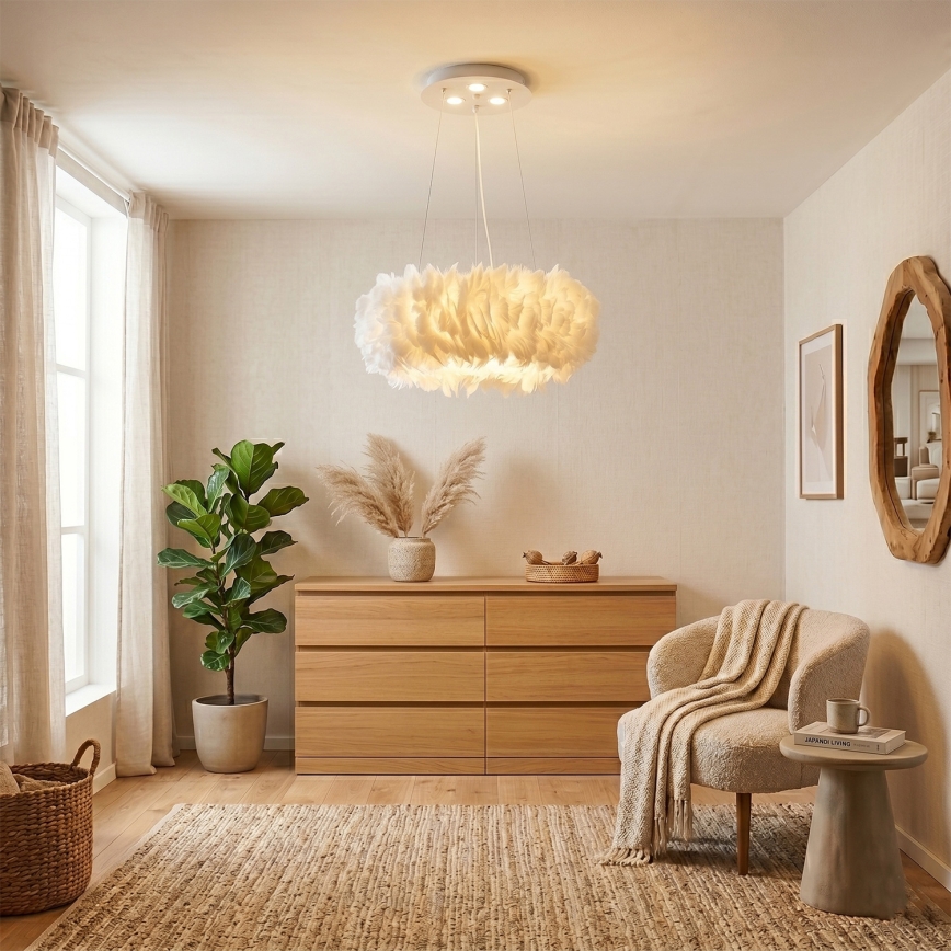 Brilagi - Suspension LED sur câble FEATHER 3xE27/40W/230V + 3xLED/3W Ø 50 cm blanche