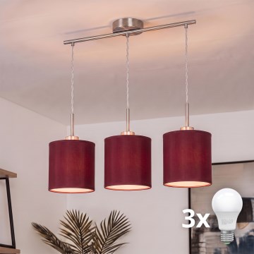 Brilagi - Suspension LED sur câble NUBILA 3x E27/60W/230V rouge pompéien