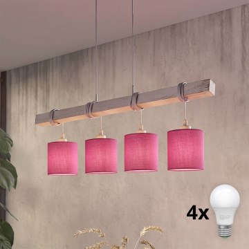 Brilagi - Suspension LED sur câble NUBILA 4xE27/60W/230V gris/rose