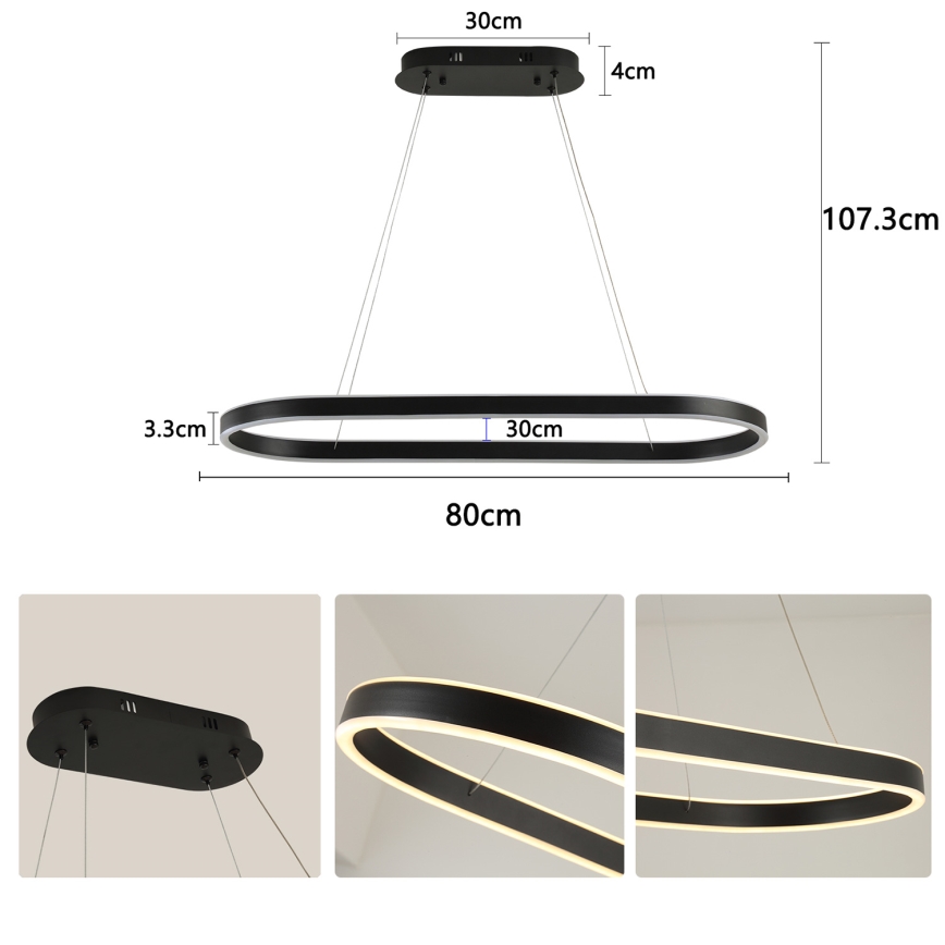 Brilagi - Suspension LED sur câble PONDIE LED/43W/230V 80x30 cm noire