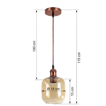 BRILAGI - Suspension LED sur câble RETRO GLASS 1xE27/60W/230V Ø 14 cm cuivré/brun fumé