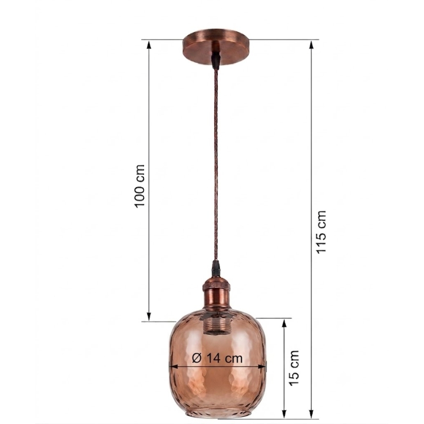 BRILAGI - Suspension LED sur câble RETRO GLASS 1xE27/60W/230V Ø 14 cm cuivré/brun fumé