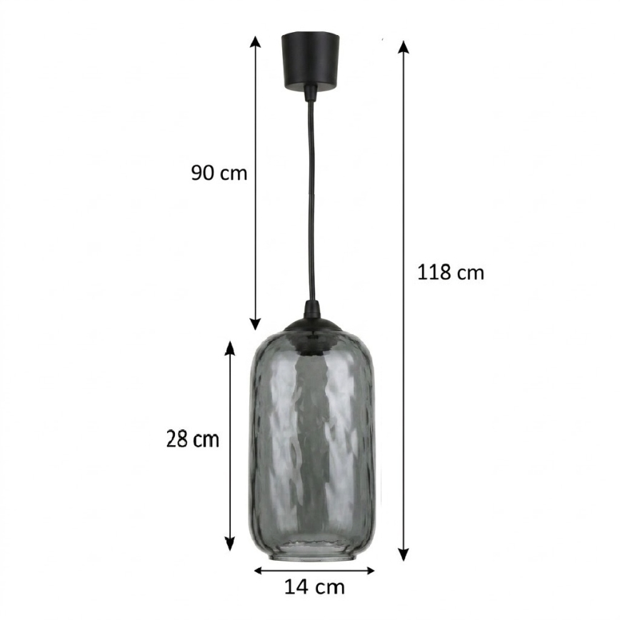 BRILAGI - Suspension LED sur câble RETRO GLASS 1xE27/60W/230V Ø 14 cm noir/gris fumé