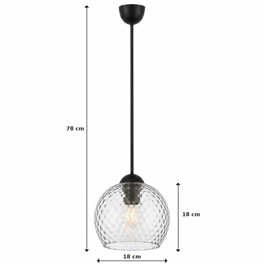 BRILAGI - Suspension LED sur câble RETRO GLASS 1xE27/60W/230V Ø 18 cm noir/gris fumé