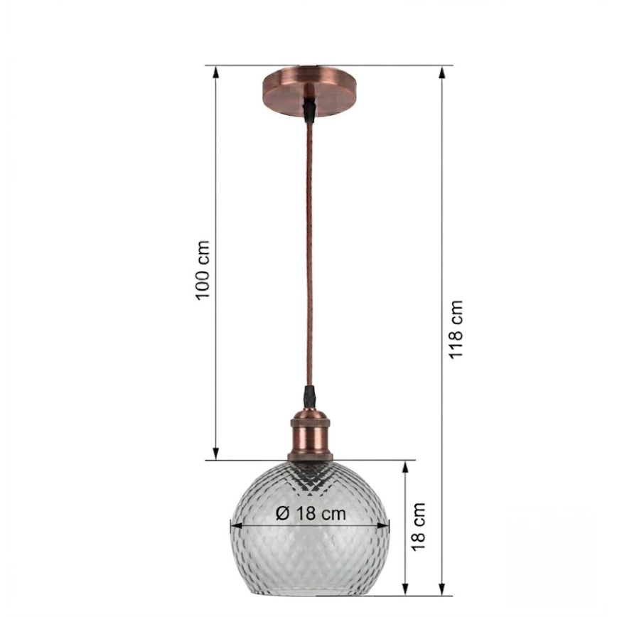 Brilagi - Suspension LED sur câble RETRO GLASS 1x E27/60 W/230 V, Ø 18 cm, blanc/gris fumé
