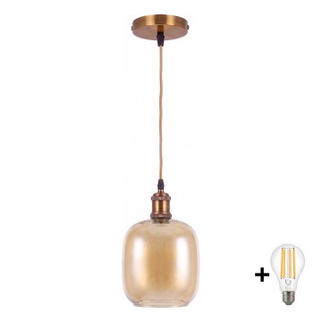 BRILAGI - Suspension LED sur câble RETRO GLASS 1xE27/60W/230V diam. 14 cm or / brun fumé