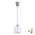 BRILAGI - Suspension LED sur câble RETRO GLASS 1xE27/60W/230V Ø 10 cm argenté/blanc