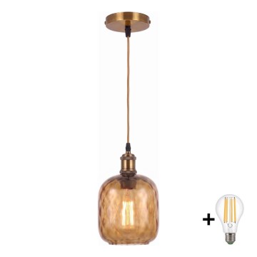 BRILAGI - Suspension LED sur câble RETRO GLASS 1xE27/60W/230V Ø 14 cm doré/marron fumé