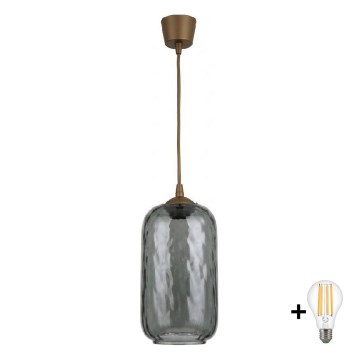 BRILAGI - Suspension LED sur câble RETRO GLASS 1xE27/60W/230V Ø 14 cm marron/gris fumé