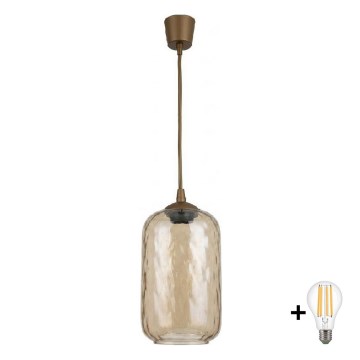 BRILAGI - Suspension LED sur câble RETRO GLASS 1xE27/60W/230V Ø 14 cm marron/marron fumé