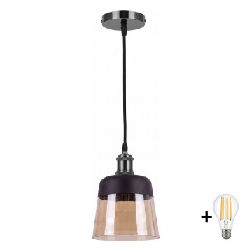 BRILAGI - Suspension LED sur câble RETRO GLASS 1xE27/60W/230V Ø 15,5 cm noir/beige fumé