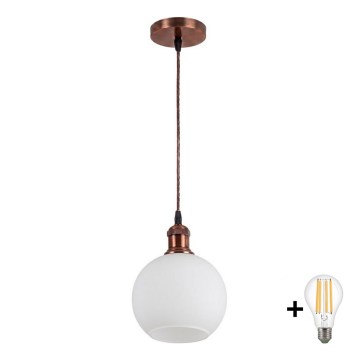 Brilagi - Suspension LED sur câble RETRO GLASS 1xE27/60W/230V Ø 15 cm cuivré/blanc