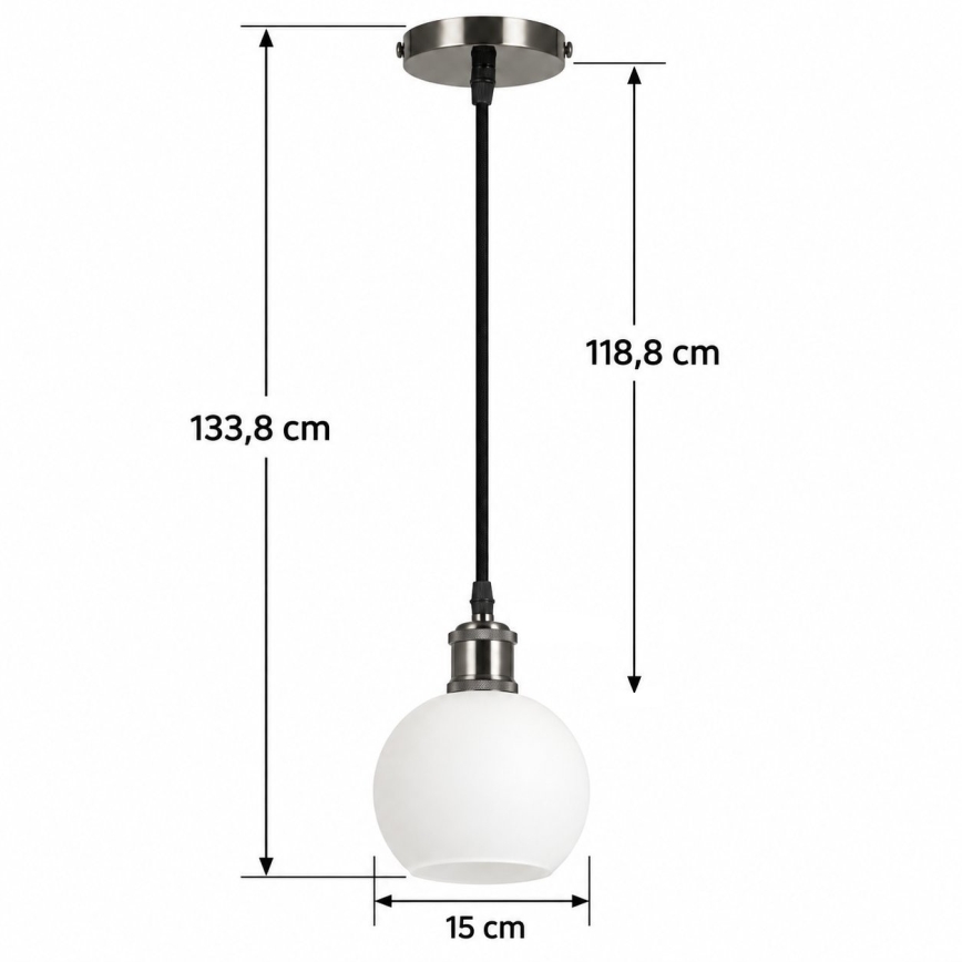 BRILAGI - Suspension LED sur câble RETRO GLASS 1xE27/60W/230V Ø 15 cm noir/blanc