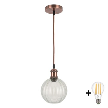 Brilagi - Suspension LED sur câble RETRO GLASS 1xE27/60W/230V Ø 18 cm blanc/transparent