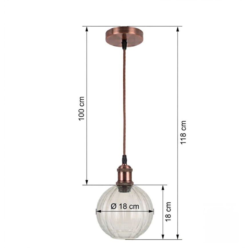 BRILAGI - Suspension LED sur câble RETRO GLASS 1xE27/60W/230V, Ø 18 cm, cuivrée/transparente
