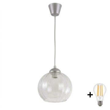 Brilagi - Suspension LED sur câble RETRO GLASS 1xE27/60W/230V Ø 25 cm argenté/transparent