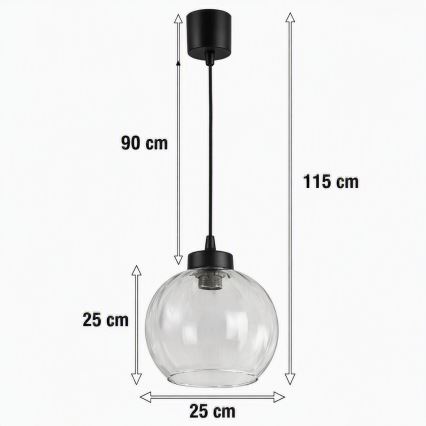 Brilagi - Suspension LED sur câble RETRO GLASS 1xE27/60W/230V Ø 25 cm noir/transparent