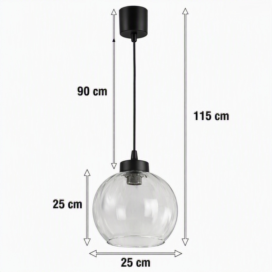 Brilagi - Suspension LED sur câble RETRO GLASS 1xE27/60W/230V Ø 25 cm noir/transparent