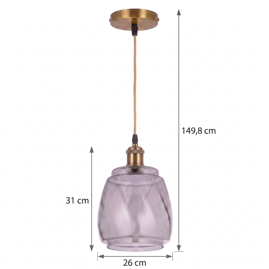 BRILAGI - LED suspension sur câble RETRO GLASS 1xE27/60W/230V Ø 26 cm doré/gris fumé