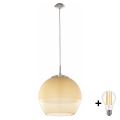 BRILAGI - Suspension LED sur câble RETRO GLASS 1xE27/60W/230V Ø 38 cm chrome mat/beige fumé