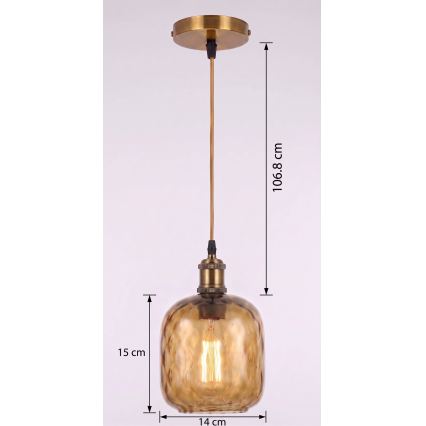 BRILAGI - Suspension LED sur câble RETRO GLASS 1xE27/60W/230V Ø 14 cm doré/marron fumé