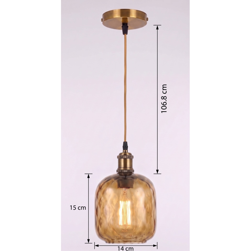 BRILAGI - Suspension LED sur câble RETRO GLASS 1xE27/60W/230V Ø 14 cm doré/marron fumé