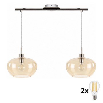 BRILAGI - Suspension LED sur câble RETRO GLASS 2xE27/60W/230V chrome mat/beige fumé