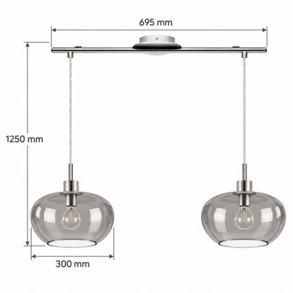 BRILAGI - Suspension LED sur câble RETRO GLASS 2xE27/60W/230V chrome mat/gris fumé