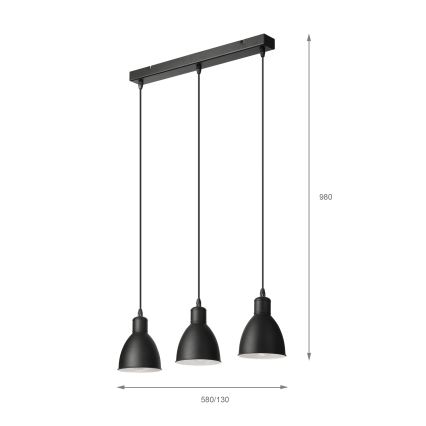 Brilagi - Suspension LED sur câble RIDDY 3xE27/60W/230V noire