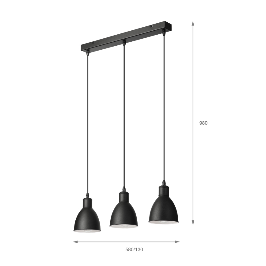 Brilagi - Suspension LED sur câble RIDDY 3xE27/60W/230V noire