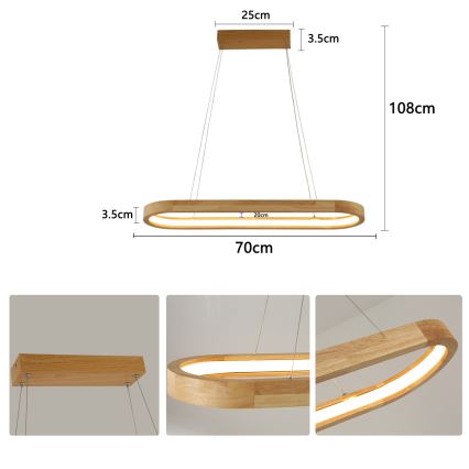 Brilagi - Suspension LED sur câble UMEA WOOD LED/30W/230V 70x20 cm bois d'hévéa