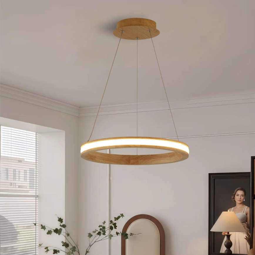 Brilagi - Suspension LED sur câble UMEA WOOD LED/30W/230V Ø 40 cm en bois d'hévéa