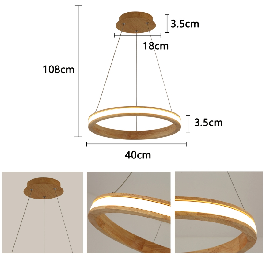 Brilagi - Suspension LED sur câble UMEA WOOD LED/30W/230V Ø 40 cm en bois d'hévéa