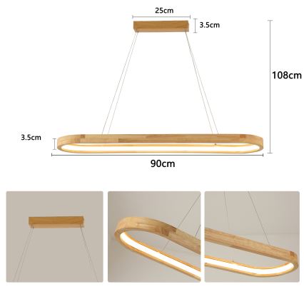 Brilagi - Suspension LED sur câble UMEA WOOD LED/40W/230V 90 x 22 cm, bois d'hévéa