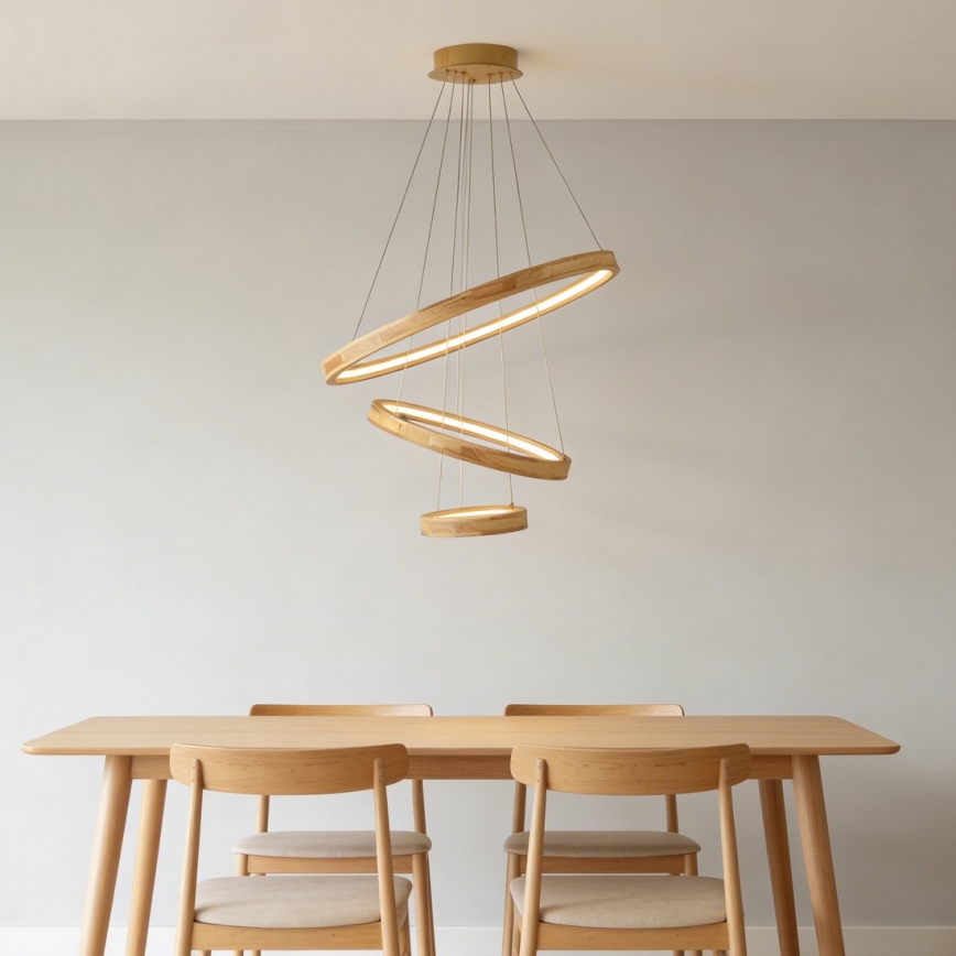 Brilagi - Suspension LED sur câble UMEA WOOD LED/45W/230V Ø 60 cm, bois d'hévéa