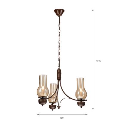 Brilagi - Suspension LED sur chaîne COTTAGE 3xE14/40W/230V hêtre/marron/beige fumé