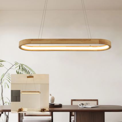 Brilagi - Suspension LED UMEA WOOD sur câble, 30W, 230V, 70x20 cm, en bois